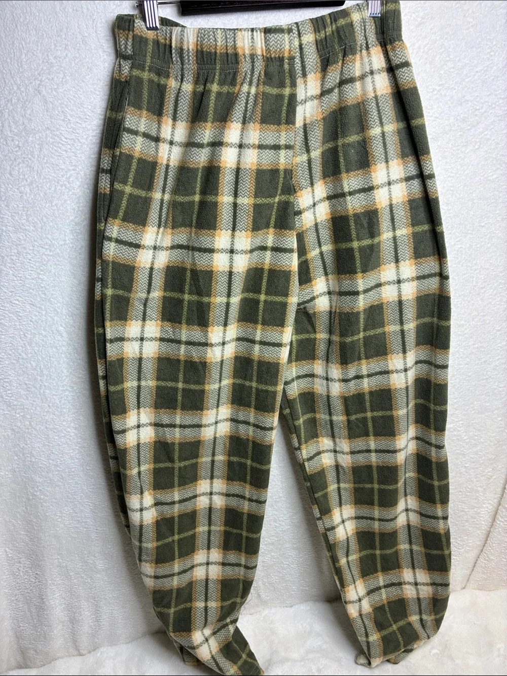 Olive Plaid Fleece Joggers with Drawstring Waist